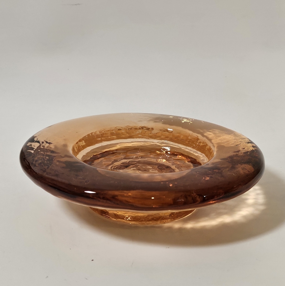 Vtg Fire And Light Pillar Candle Holder Trinket Dish Copper Color Recycled Glass